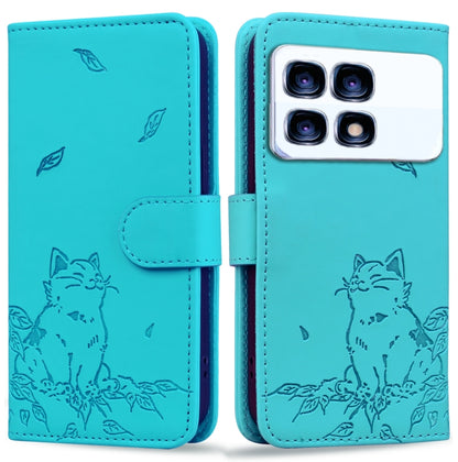 For Redmi K70 Ultra Cute Cat Embossed Leather Phone Case(Lake Blue) - Xiaomi Cases by PMC Jewellery | Online Shopping South Africa | PMC Jewellery | Buy Now Pay Later Mobicred