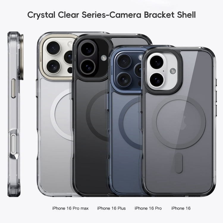 For iPhone 16 Plus Mirror Crystal Clear Lens Holder MagSafe Magnetic Phone Case(Transparent Grey) - free shipping - PMC Jewellery - Order now!