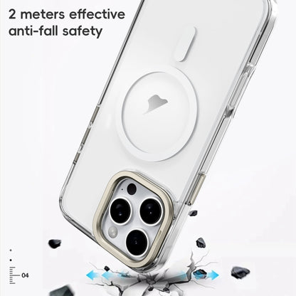 For iPhone 16 Pro Frosted Crystal Clear Lens Holder MagSafe Magnetic Phone Case(Transparent Titanium Blue) - iPhone 16 Pro Cases by PMC Jewellery | Online Shopping South Africa | PMC Jewellery | Buy Now Pay Later Mobicred