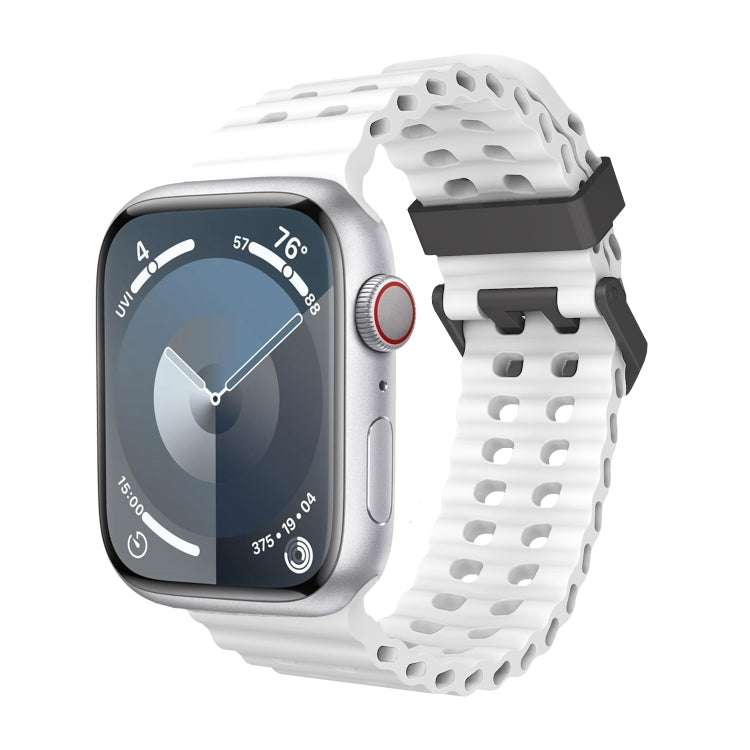 For Apple Watch Series 9 45mm Ocean Dual-Row Hole Silicone Watch Band(White) - free shipping - PMc TechLife - Order now!