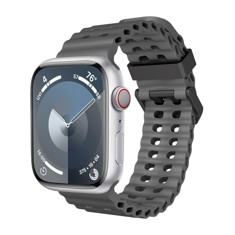 For Apple Watch Series 7 45mm Ocean Dual-Row Hole Silicone Watch Band(Grey) - free shipping - PMc TechLife - Order now!