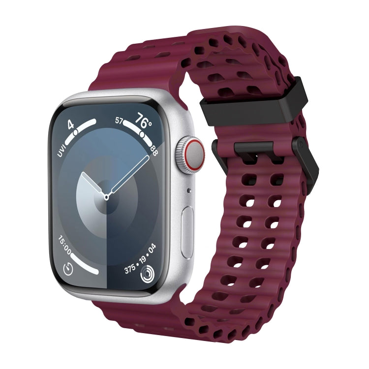 For Apple Watch SE 44mm Ocean Dual-Row Hole Silicone Watch Band(Wine Red) - free shipping - PMc TechLife - Order now!