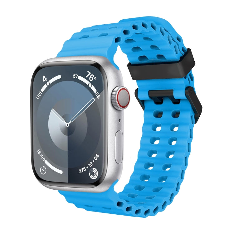 For Apple Watch Series 5 44mm Ocean Dual-Row Hole Silicone Watch Band(Blue) - free shipping - PMc TechLife - Order now!