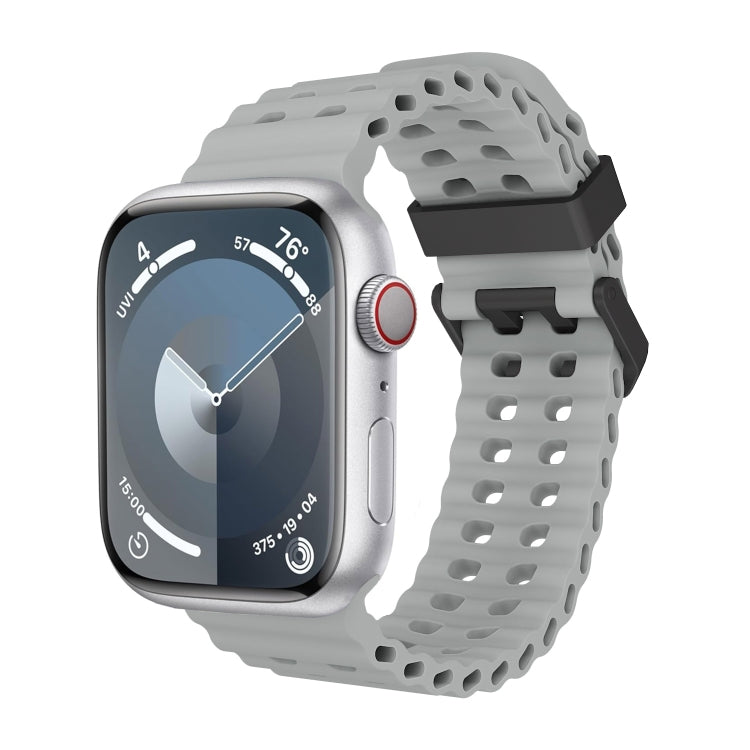 For Apple Watch Series 5 44mm Ocean Dual-Row Hole Silicone Watch Band(Cloudy Gray) - free shipping - PMc TechLife - Order now!