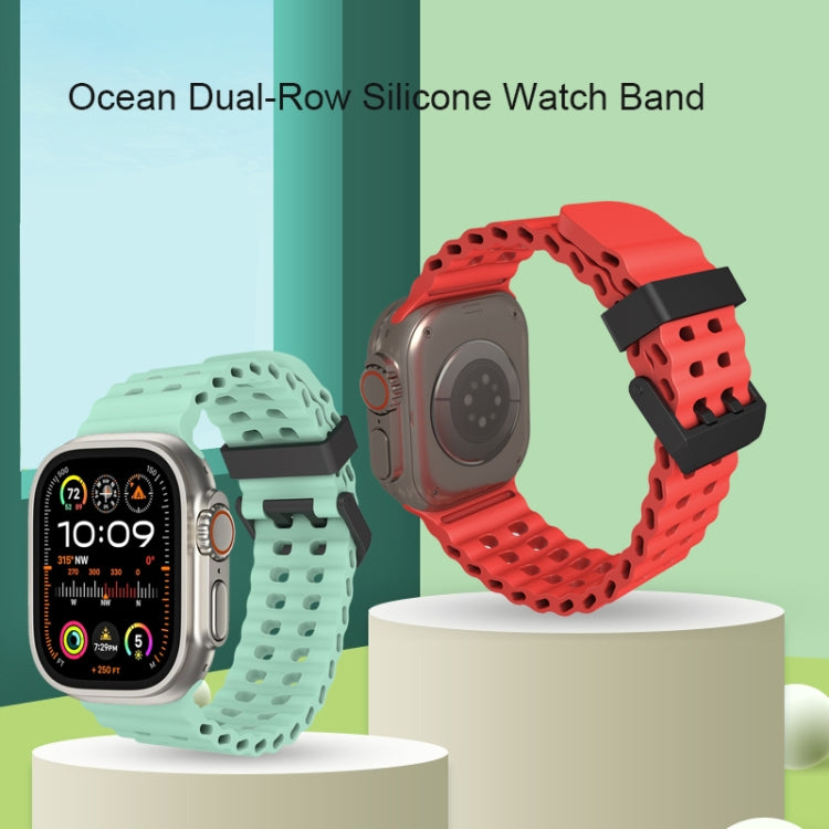 For Apple Watch SE 44mm Ocean Dual-Row Hole Silicone Watch Band(Cloudy Gray) - free shipping - PMc TechLife - Order now!