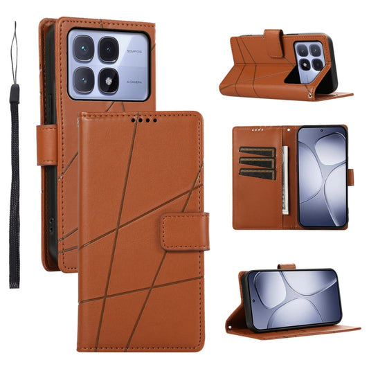 For Redmi K70 Ultra PU Genuine Leather Texture Embossed Line Phone Case(Brown) - Xiaomi Cases by PMC Jewellery | Online Shopping South Africa | PMC Jewellery | Buy Now Pay Later Mobicred