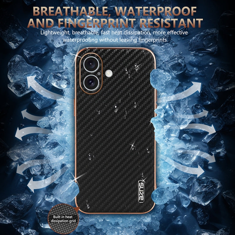 For iPhone 16 AZNS Electroplated Edge Carbon Fiber Texture Phone Case(Black) - iPhone 16 Cases by AZNS | Online Shopping South Africa | PMC Jewellery | Buy Now Pay Later Mobicred