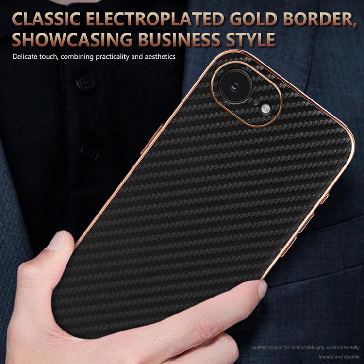 For iPhone 16e AZNS Electroplated Edge Carbon Fiber Texture Phone Case(Black) - free shipping - PMc TechLife - Order now!