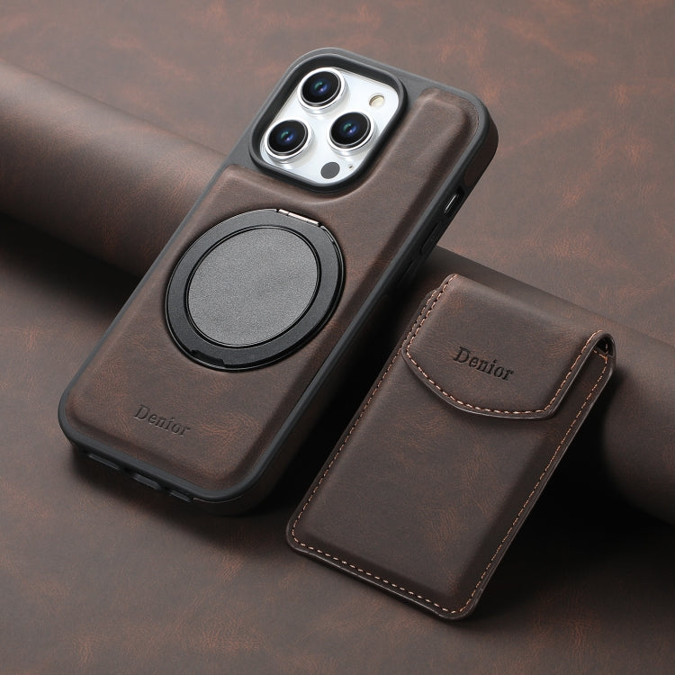 For iPhone 16 Pro Denior D20 Skin Feel MagSafe Holder Detachable Card Slot Phone Case(Brown) - iPhone 16 Pro Cases by Denior | Online Shopping South Africa | PMC Jewellery | Buy Now Pay Later Mobicred