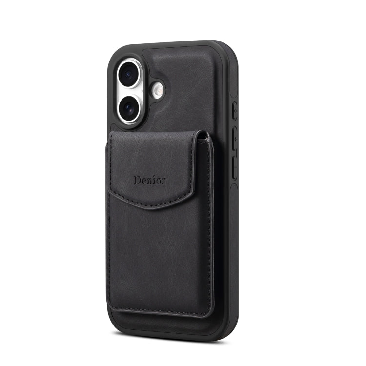 For iPhone 16 Denior D20 Skin Feel MagSafe Holder Detachable Card Slot Phone Case(Black) - iPhone 16 Cases by Denior | Online Shopping South Africa | PMC Jewellery | Buy Now Pay Later Mobicred