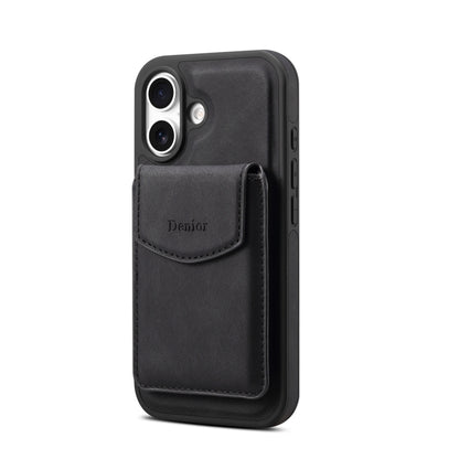 For iPhone 16 Denior D20 Skin Feel MagSafe Holder Detachable Card Slot Phone Case(Black) - iPhone 16 Cases by Denior | Online Shopping South Africa | PMC Jewellery | Buy Now Pay Later Mobicred