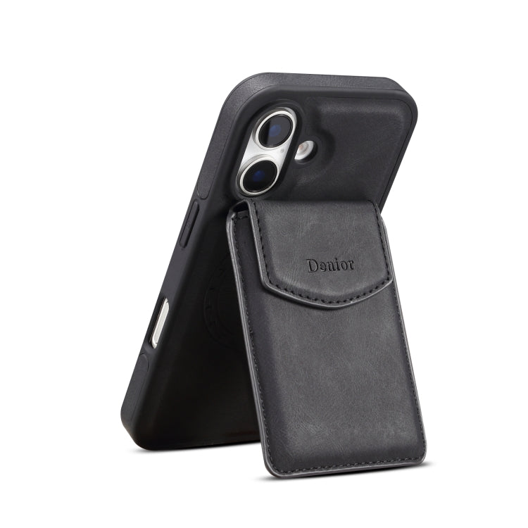 For iPhone 16 Denior D20 Skin Feel MagSafe Holder Detachable Card Slot Phone Case(Black) - iPhone 16 Cases by Denior | Online Shopping South Africa | PMC Jewellery | Buy Now Pay Later Mobicred