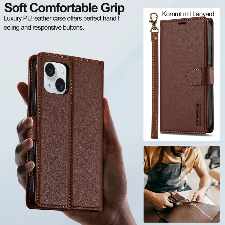 For iPhone 14 LC.IMEEKE L2 Series Detachable Magsafe PU Phone Case with Lanyard(Brown) - iPhone 14 Cases by LC.IMEEKE | Online Shopping South Africa | PMC Jewellery | Buy Now Pay Later Mobicred