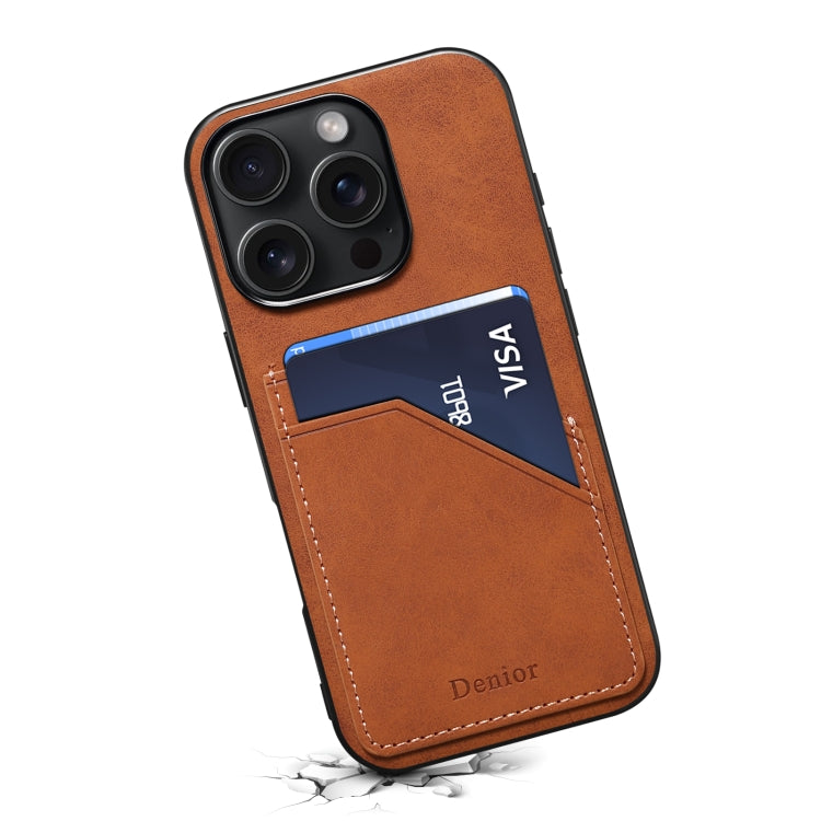 For iPhone 16 Pro Denior D09 PU Dual Card Slot Back Cover Phone Case(Brown) - free shipping - PMC Jewellery - Order now!