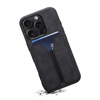 For iPhone 16 Plus Denior D07 DV Elastic Card Slot PU Back Cover Phone Case(Black) - iPhone 16 Plus Cases by Denior | Online Shopping South Africa | PMC Jewellery | Buy Now Pay Later Mobicred