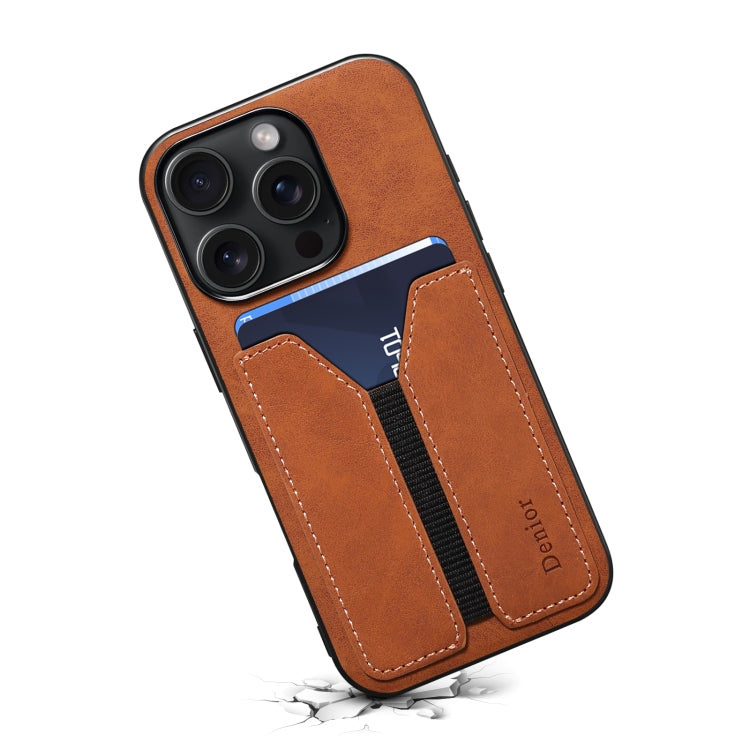 For iPhone 16 Plus Denior D07 DV Elastic Card Slot PU Back Cover Phone Case(Brown) - iPhone 16 Plus Cases by Denior | Online Shopping South Africa | PMC Jewellery | Buy Now Pay Later Mobicred