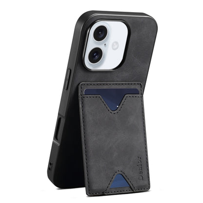 For iPhone 16 Plus Denior D06 PU Back Cover Card Slot Holder Phone Case(Black) - iPhone 16 Plus Cases by Denior | Online Shopping South Africa | PMC Jewellery | Buy Now Pay Later Mobicred