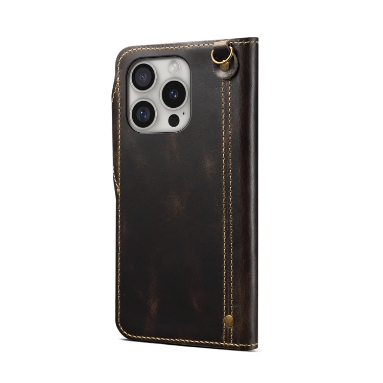 For iPhone 16 Pro Max Denior B01 Oil Wax Cowhide Magnetic Button Genuine Leather Case(Black) - iPhone 16 Pro Max Cases by Denior | Online Shopping South Africa | PMC Jewellery | Buy Now Pay Later Mobicred