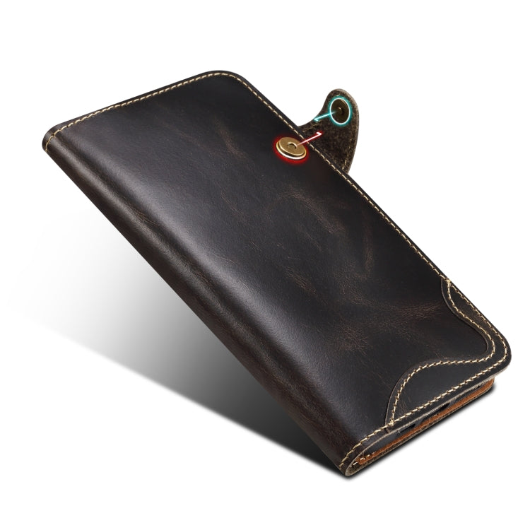 For iPhone 16 Pro Max Denior B01 Oil Wax Cowhide Magnetic Button Genuine Leather Case(Black) - free shipping - PMC Jewellery - Order now!