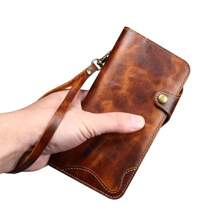 For iPhone 16 Pro Max Denior B01 Oil Wax Cowhide Magnetic Button Genuine Leather Case(Black) - free shipping - PMC Jewellery - Order now!