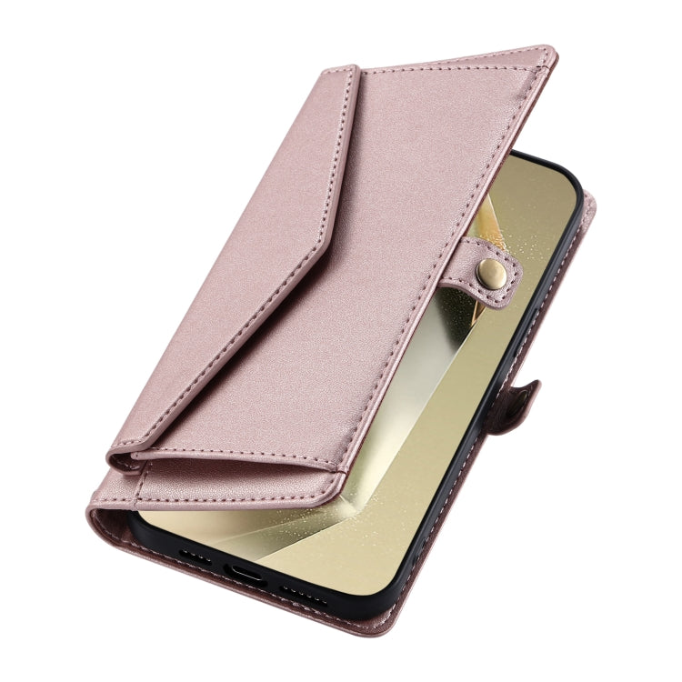 For Samsung Galaxy S25 5G Wallet Multi-card Slot Leather Phone Case with Lanyard(Rose Gold) - Galaxy S25 5G Cases by PMC Jewellery | Online Shopping South Africa | PMC Jewellery | Buy Now Pay Later Mobicred