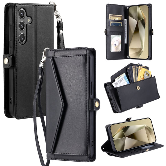 For Samsung Galaxy S25+ 5G Wallet Multi-card Slot Leather Phone Case with Lanyard(Black) - Galaxy S25+ 5G Cases by PMC Jewellery | Online Shopping South Africa | PMC Jewellery | Buy Now Pay Later Mobicred