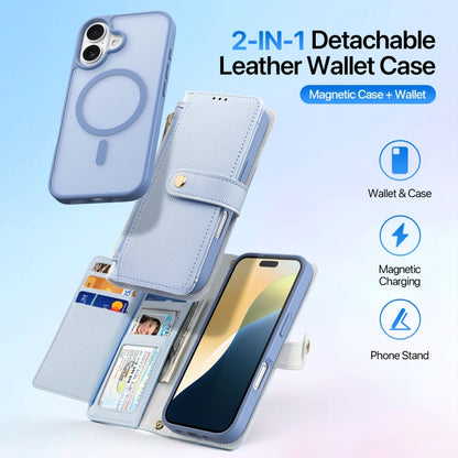 For iPhone 16 DUX DUCIS Lawa Series 2 in 1 Wallet Zipper Detachable MagSafe Phone Case with Lanyard(Light Blue) - iPhone 16 Cases by DUX DUCIS | Online Shopping South Africa | PMC Jewellery | Buy Now Pay Later Mobicred