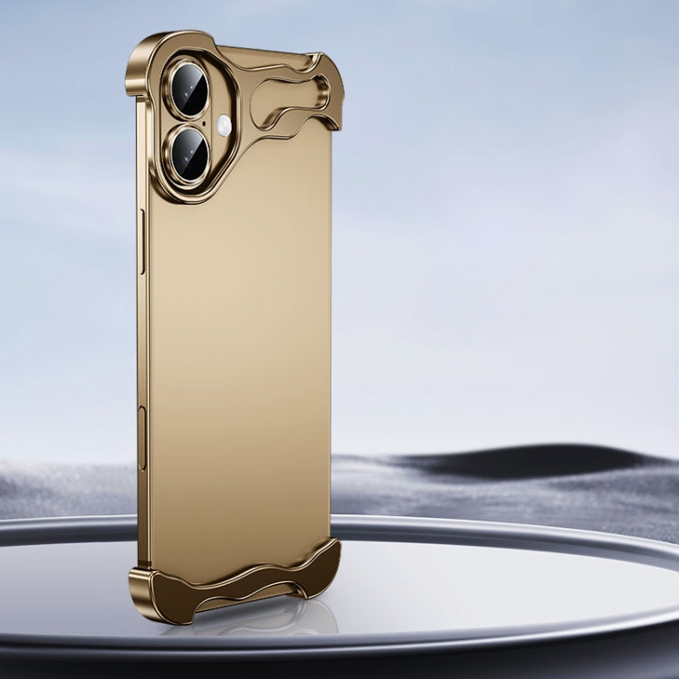 For iPhone 16 Frameless Metal Corner Pad Phone Case with Lens Film(Gold) - iPhone 16 Cases by PMC Jewellery | Online Shopping South Africa | PMC Jewellery | Buy Now Pay Later Mobicred