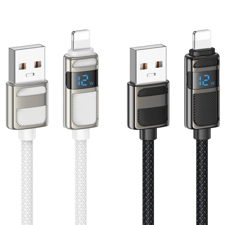 hoco U137 USB to 8 Pin Line 2.4A Charging Data Cable with Display, Length:1.2m(Black) - Normal Style Cable by hoco | Online Shopping South Africa | PMC Jewellery | Buy Now Pay Later Mobicred