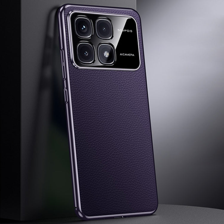 For Redmi K70 Ultra First Layer Cowhide Leather Electroplated PC Phone Case(Dark Purple) - Xiaomi Cases by PMC Jewellery | Online Shopping South Africa | PMC Jewellery | Buy Now Pay Later Mobicred