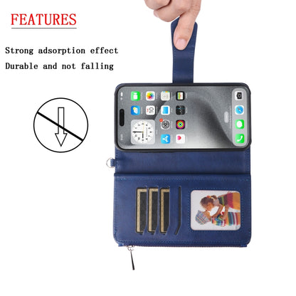 For iPhone 16 Pro Max Solid Color 2 in 1 Zipper Shockproof Phone Case(Blue) - iPhone 16 Pro Max Cases by PMC Jewellery | Online Shopping South Africa | PMC Jewellery | Buy Now Pay Later Mobicred