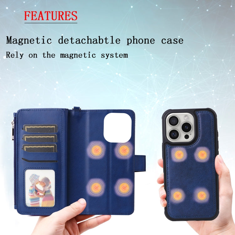 For iPhone 16 Pro Solid Color 2 in 1 Zipper Shockproof Phone Case(Blue) - iPhone 16 Pro Cases by PMC Jewellery | Online Shopping South Africa | PMC Jewellery | Buy Now Pay Later Mobicred