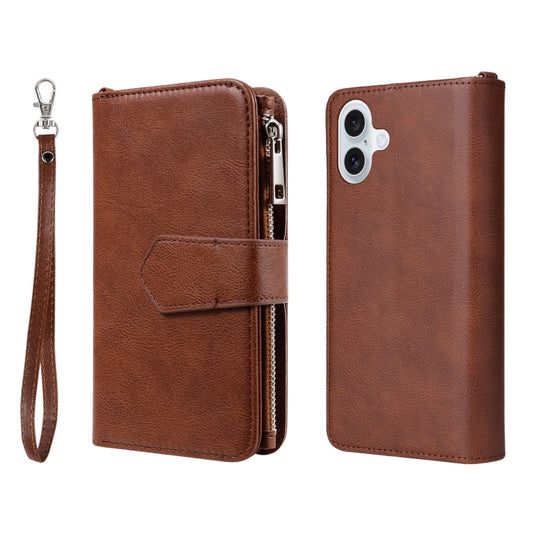 For iPhone 16 Plus Solid Color 2 in 1 Zipper Shockproof Phone Case(Brown) - iPhone 16 Plus Cases by PMC Jewellery | Online Shopping South Africa | PMC Jewellery | Buy Now Pay Later Mobicred