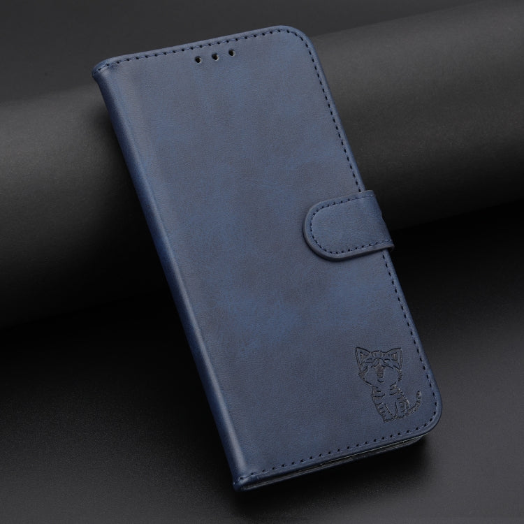 For Samsung Galaxy S25 5G Embossed Happy Cat Pattern Flip Leather Phone Case(Blue) - Galaxy S25 5G Cases by PMC Jewellery | Online Shopping South Africa | PMC Jewellery | Buy Now Pay Later Mobicred
