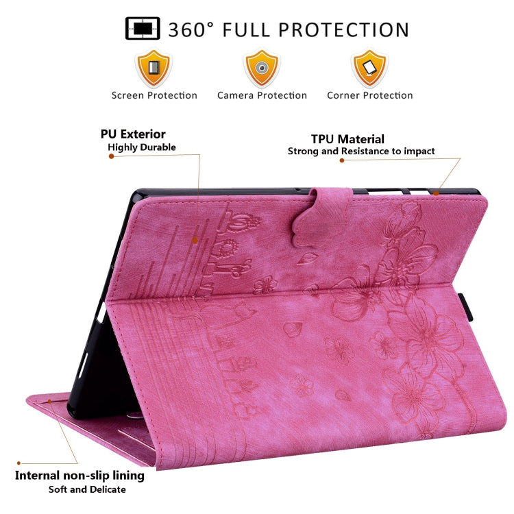 For OnePlus Pad / Pad Pro 12.1 Cartoon Sakura Cat Embossed Leather Tablet Case(Rose Red) - Others by PMC TechLife | Online Shopping South Africa | PMC TechLife | Buy Now Pay Later Mobicred