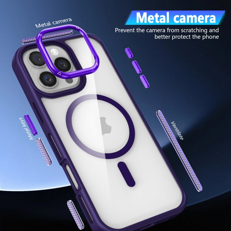 For iPhone 16 Pro Breathable Skin Feel Transparent MagSafe Magnetic Phone Case(Purple) - iPhone 16 Pro Cases by PMC Jewellery | Online Shopping South Africa | PMC Jewellery | Buy Now Pay Later Mobicred