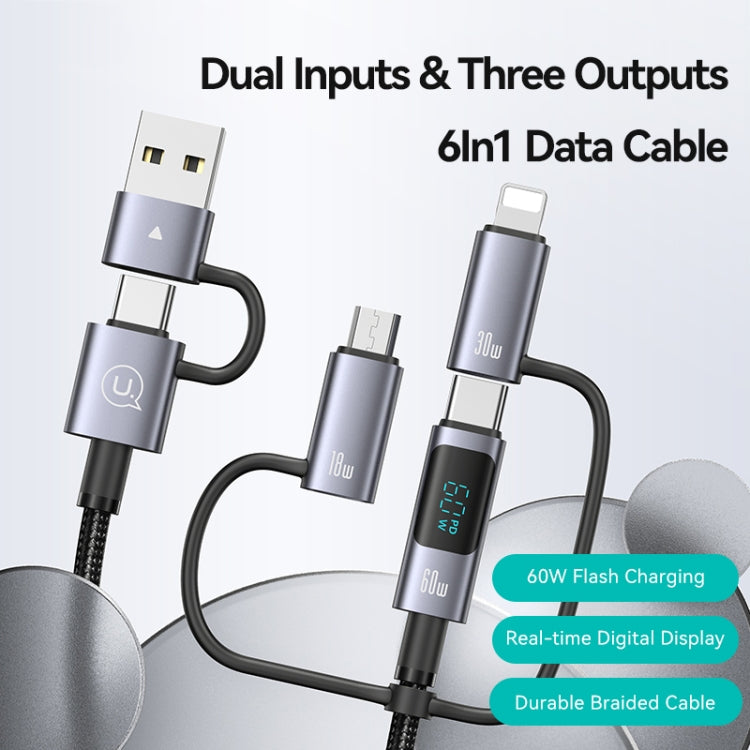 USAMS 60W 6 in 1 Digital Display Fast Charging Cable, Length:1.2m(Titanium Gray) - free shipping - PMC Jewellery - Order now!