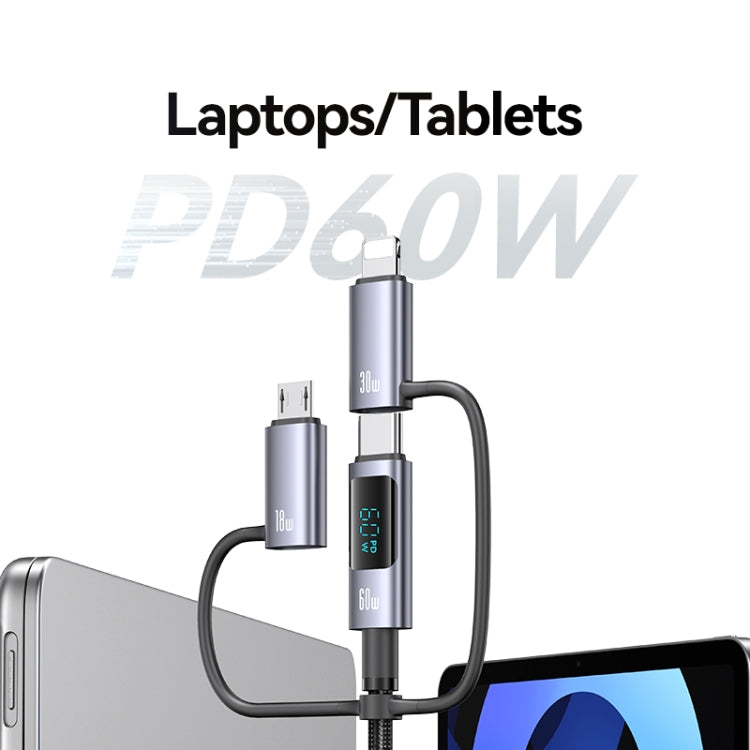 USAMS 60W 6 in 1 Digital Display Fast Charging Cable, Length:1.2m(Titanium Gray) - free shipping - PMC Jewellery - Order now!