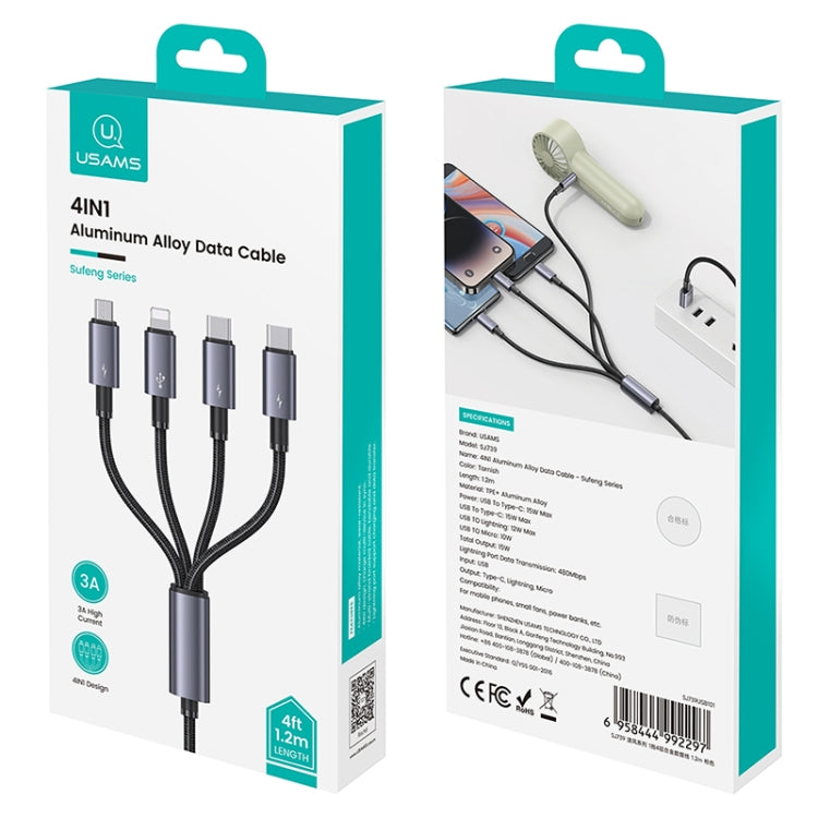 USAMS SJ739 1.2m 4 in 1 Type-C Fast Charging Cable(Titanium Gray) - Multifunction Cable by USAMS | Online Shopping South Africa | PMC Jewellery | Buy Now Pay Later Mobicred