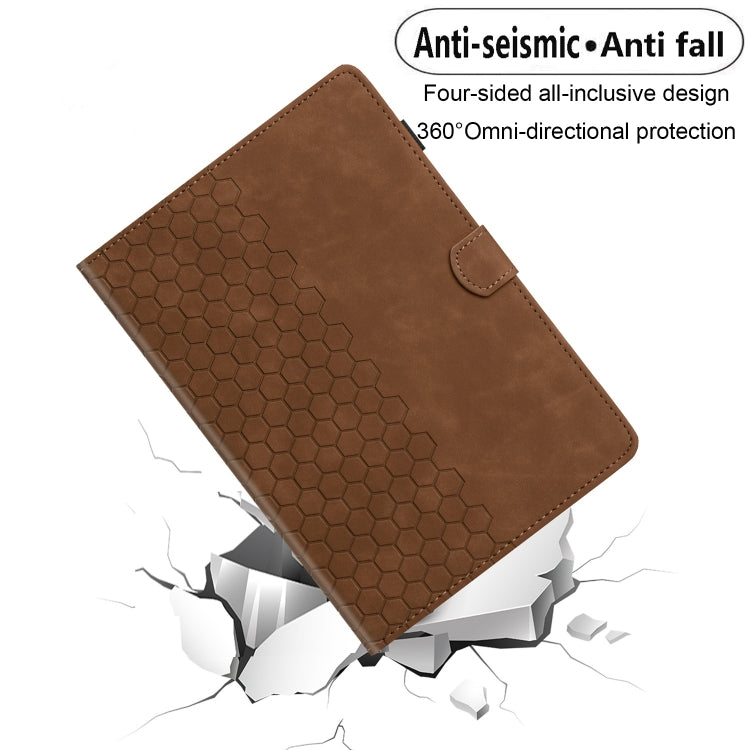 For Samsung Galaxy Tab S9 / S9 FE Honeycomb Embossed Leather Smart Tablet Case(Brown) - Galaxy Tab S9 Cases by PMC Jewellery | Online Shopping South Africa | PMC Jewellery | Buy Now Pay Later Mobicred