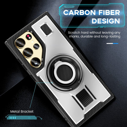 For Samsung Galaxy S25 Ultra 5G Ring Holder Carbon Fiber PC Hybrid TPU Phone Case(White) - Galaxy S25 Ultra 5G Cases by PMC Jewellery | Online Shopping South Africa | PMC Jewellery | Buy Now Pay Later Mobicred