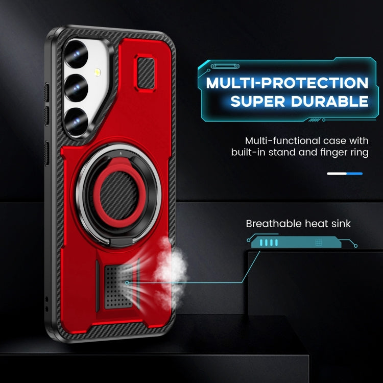 For Samsung Galaxy S25 5G Ring Holder Carbon Fiber PC Hybrid TPU Phone Case(Red) - Galaxy S25 5G Cases by PMC Jewellery | Online Shopping South Africa | PMC Jewellery | Buy Now Pay Later Mobicred