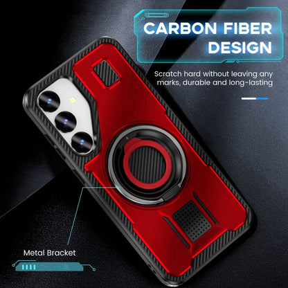 For Samsung Galaxy S25 5G Ring Holder Carbon Fiber PC Hybrid TPU Phone Case(Red) - Galaxy S25 5G Cases by PMC Jewellery | Online Shopping South Africa | PMC Jewellery | Buy Now Pay Later Mobicred