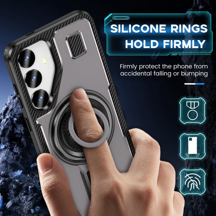 For Samsung Galaxy S25 5G Ring Holder Carbon Fiber PC Hybrid TPU Phone Case(Grey) - Galaxy S25 5G Cases by PMC Jewellery | Online Shopping South Africa | PMC Jewellery | Buy Now Pay Later Mobicred