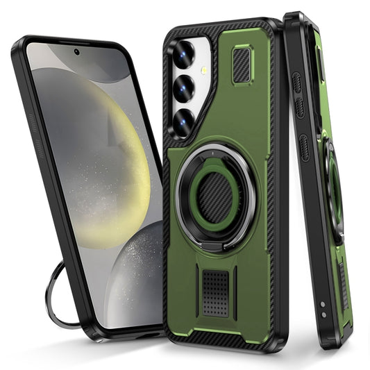 For Samsung Galaxy S25 5G Ring Holder Carbon Fiber PC Hybrid TPU Phone Case(Army Green) - Galaxy S25 5G Cases by PMC Jewellery | Online Shopping South Africa | PMC Jewellery | Buy Now Pay Later Mobicred