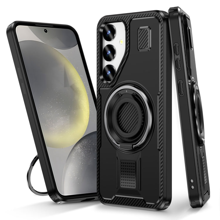 For Samsung Galaxy S25+ 5G Ring Holder Carbon Fiber PC Hybrid TPU Phone Case(Black) - Galaxy S25+ 5G Cases by PMC Jewellery | Online Shopping South Africa | PMC Jewellery | Buy Now Pay Later Mobicred