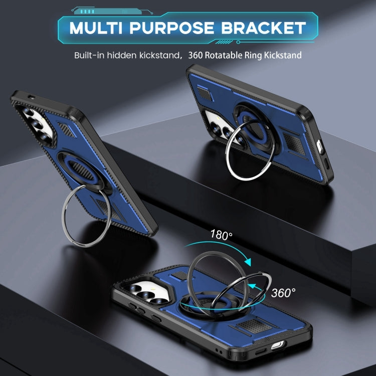 For Samsung Galaxy S25+ 5G Ring Holder Carbon Fiber PC Hybrid TPU Phone Case(Blue) - Galaxy S25+ 5G Cases by PMC Jewellery | Online Shopping South Africa | PMC Jewellery | Buy Now Pay Later Mobicred