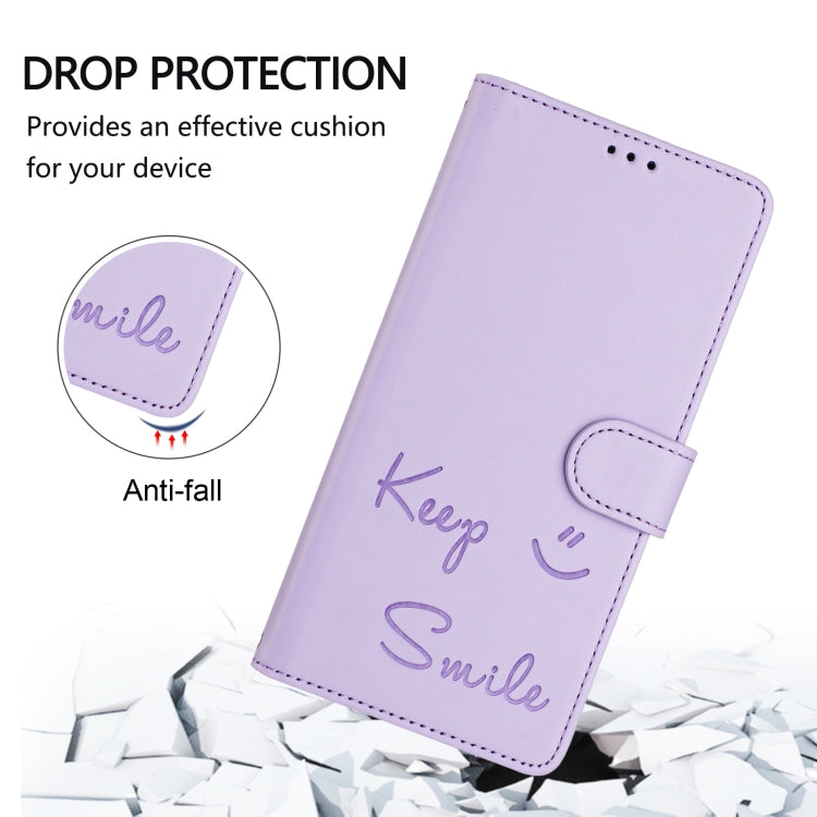 For Ulefone Note 14 Smile Embossing RFID Leather Phone Case(Light Purple) - Ulefone Cases by PMC Jewellery | Online Shopping South Africa | PMC Jewellery | Buy Now Pay Later Mobicred