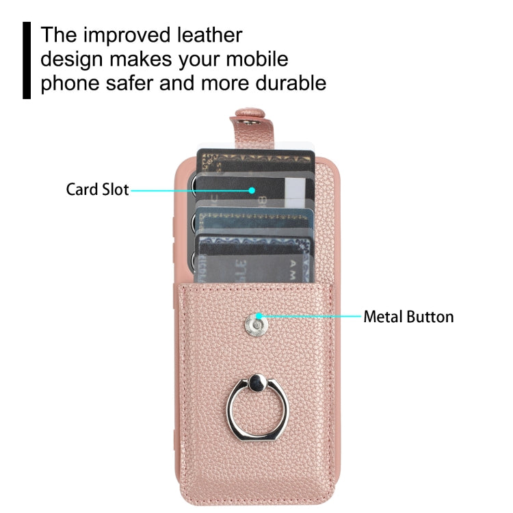 For Samsung Galaxy S25+ 5G Litchi Texture Drawing Card Bag Ring Holder Phone Case(Black) - Galaxy S25+ 5G Cases by PMC Jewellery | Online Shopping South Africa | PMC Jewellery | Buy Now Pay Later Mobicred