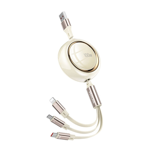 WK WDC-18 Star Series 1.2m 100W USB to 8 Pin / Type-C / Micro USB Retractable Data Cable(Beige) - Multifunction Cable by WK | Online Shopping South Africa | PMC Jewellery | Buy Now Pay Later Mobicred